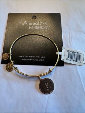 Alex and Ani Gold Tone Initial 'L' Charm Bangle Bracelet